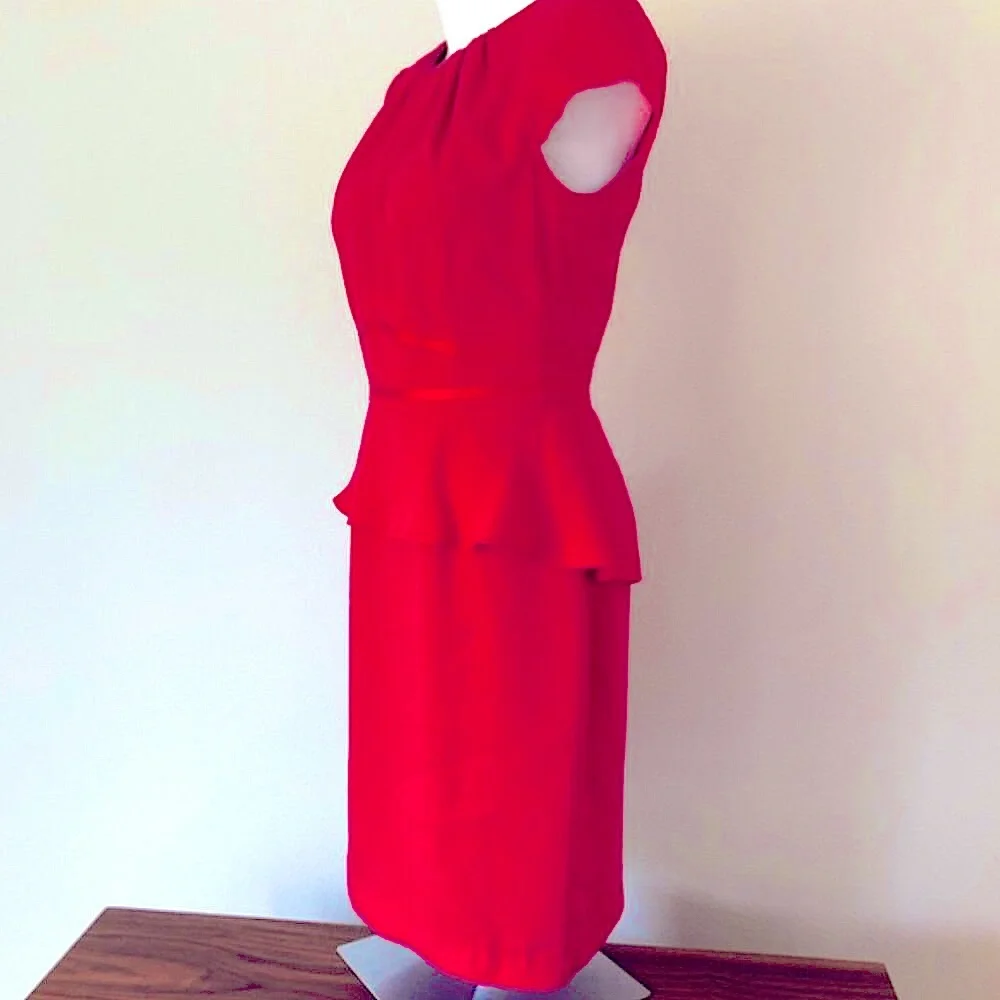 ✨NWT✨Classic Peplum Waist Red Dress w Pencil Skirt & Cap-Sleeves 🏷️by Muse - Picture 4 of 16